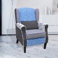 Fauteuil patchwork relax de style campagne à couleurs Bleu Blanc design élégant parfait-2