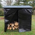 Abri bois de chauffage bûches Extérieur - capacité 3 stères - Longueur 186 cm - Toit incliné en tôle - Bâche de protection zippé  -2