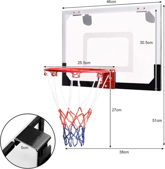 Panier De Basket Mural GYMAX – Anneau Métal 46 Cm, Filet PE Rouge/blanc/bleu, Vis Expansion Incluses