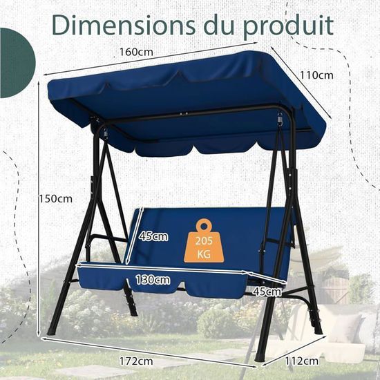Balançoire à plate-forme - MXZZAND - Bleu - Tissu Oxford 900D - 152cm x Balançoire à plate-forme - MXZZAND - Bleu - Tissu Oxford 900D - 152cm x
