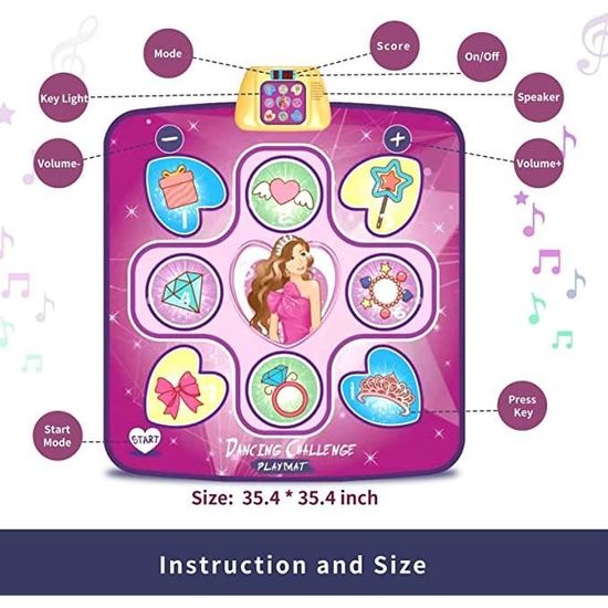 Kramow Tapis De Danse LED Lumineux Bluetooth - 3 Modes De Jeu, Musique Intégrée, Cadeau Enfant 3-8 Ans