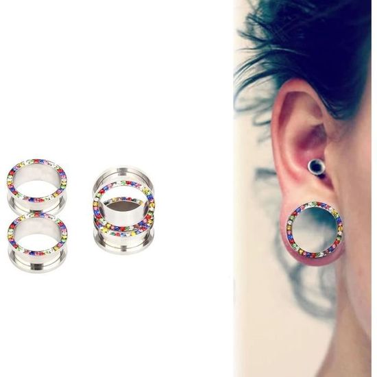 Tunnel Pour Oreille Acrylique 2 Pièces - Forme Cœur Noir - Taille 10mm (00G) - Pour Piercing, Décoration Lobe