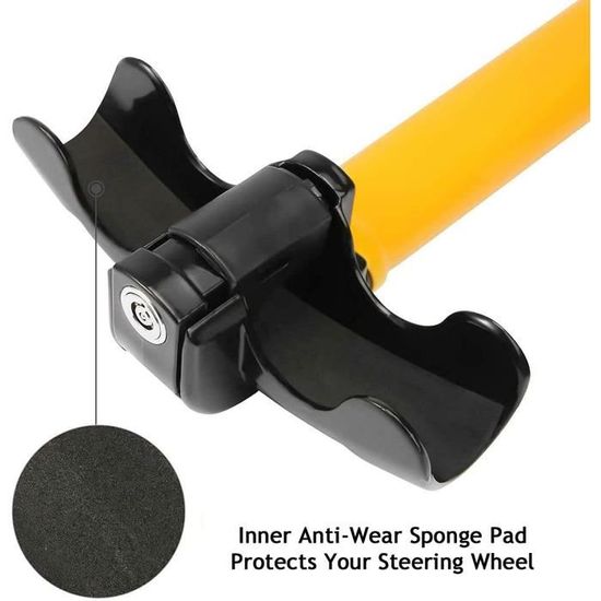 Antivol Volant Haute Sécurité Double Barre - Acier Trempé, Couleur Jaune Vive, 2 Clés, Universel