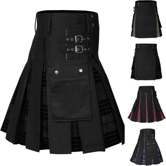 Kilt Cargo Gothique Homme – Cuir Synthétique, Style Punk, Tartan Irlandais, Look Décalé Et Confortable
