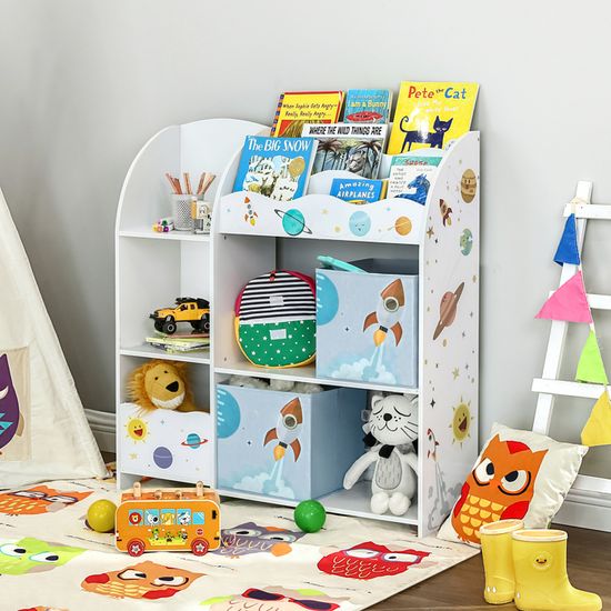 SONGMICS Étagère De Rangement Pour Enfants Bibliothèque Livres Et Jouets Avec 2 Tiroirs Tissu - Motifs Planètes Blanc Nuage GKR42WT