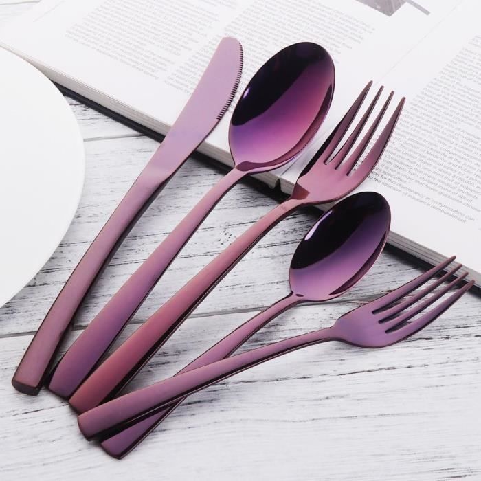 Jxkgenix Set De 20 Couverts Pour 4 Personnes - Acier Inoxydable Noir Poli Miroir