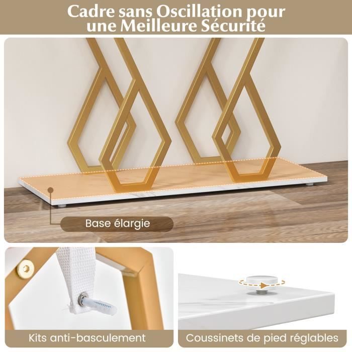 Table Console D'entrée Effet Marbre - Design Géométrique Moderne, Cadre Multicolore, Neuve