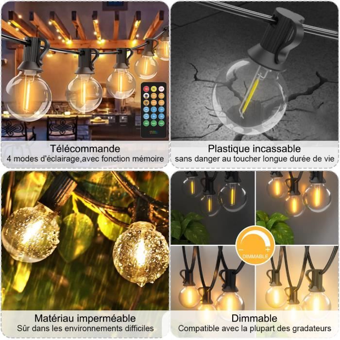 Guirlande lumineuse à LED, 20 guirlandes marocaines à LED 3M 8 modes  dimmables avec télécommande, boules