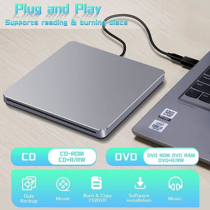Lecteur DVD/CD externe amélioré pour ordinateur portable/PC, USB