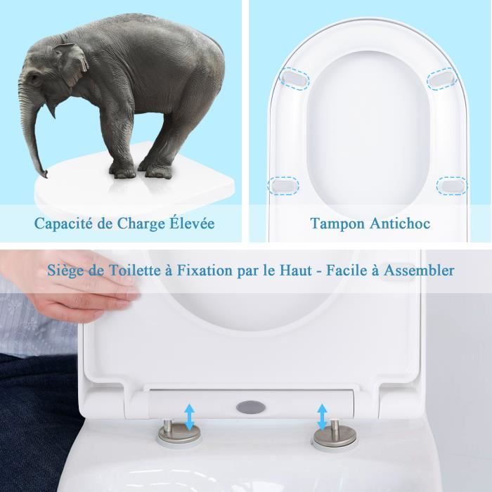 Abattant WC avec Frein de Chute, Lunette de Toilette Clipsable avec une  Capacité de Charge 150 kg, Lunette WC Antibactérien [120] - Cdiscount  Bricolage