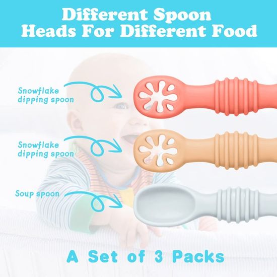 Cuillères Apprentissage Bébé Silicone - Lot De 3 - Dentition Et Alimentation