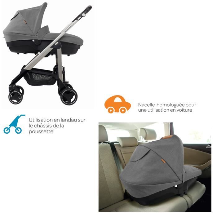 Poussette BEBE CONFORT avec nacelle et landeau et kit fix auto