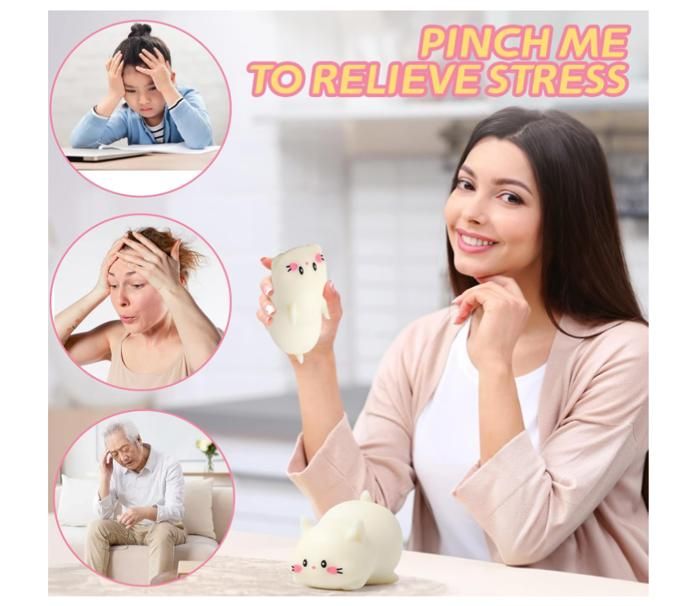 Calkkrer Balle Anti-Stress Chat Blanc – Silicone Doux – Jouet Relaxant – Cadeau Fête Ou Anniversaire