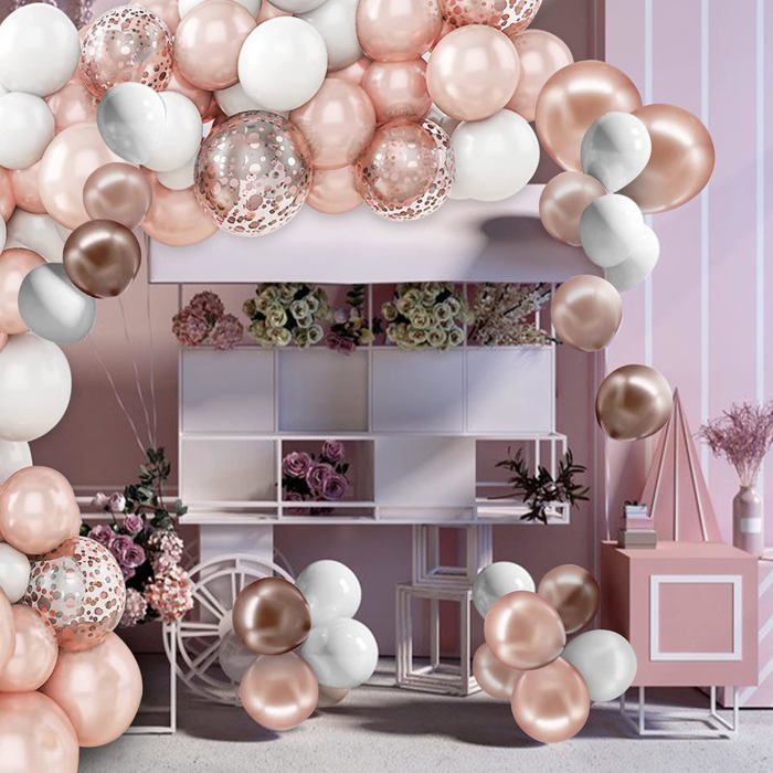 Kit Déco Anniversaire Rose Or – Ballons, Banderole, Nappe Et Rideau à Franges – Fête Fille Ou Femme – Tout-en-un