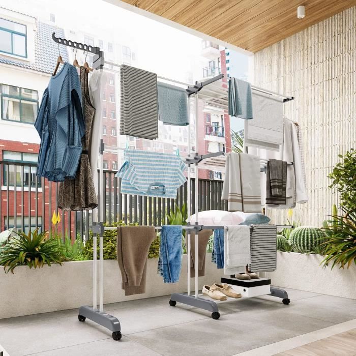 SYKIARIOL Séchoir à Linge Pliable 3 Niveaux Intérieur - Gris, Espace Gainé Et Robuste