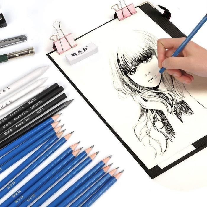 36 pcs kit de Dessin Professionnel Crayons de Dessin Croquis Noir et Outils  de dessin avec Sac pour Débutants et Artistes - Cdiscount Beaux-Arts et  Loisirs créatifs