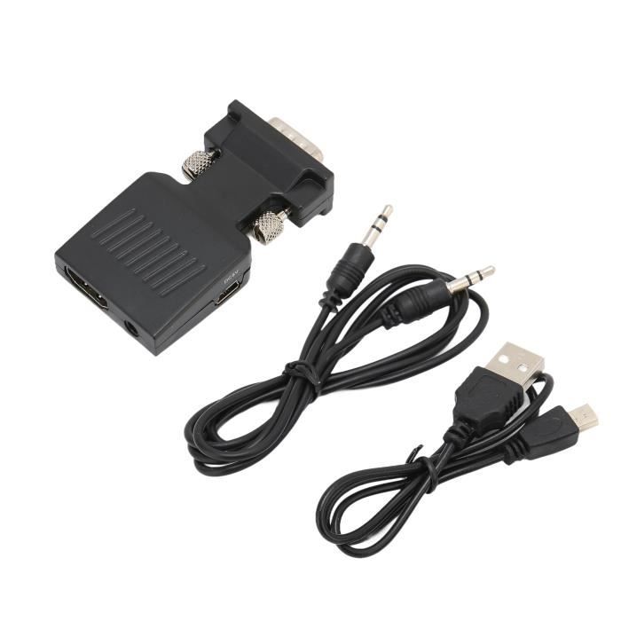 ASHATA Adaptateur VGA Vers HDMI 2 En 1 - Convertisseur 4K HD Plug And Play Pour PC, Projecteur Et Écran