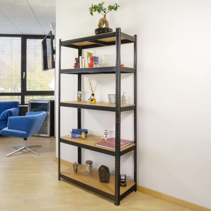 Karat Lot De 2 Étagères Charges Lourdes 40x90x180 Cm - Enfichables, 5 Tablettes Réglables Noires Pour Cave Entrepôt