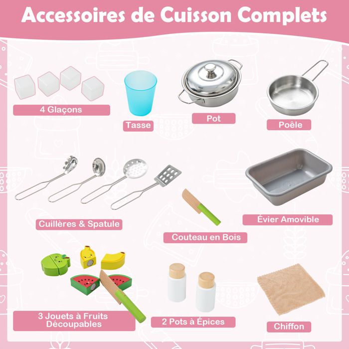 Cuisine Enfant En Bois Dreamade – Avec Micro-ondes, Hotte, Four, Sons – Jeu D’imitation 3–6 Ans - 2