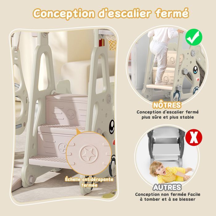 Toboggan Balançoire 8 En 1 Pour Enfants - Avec Panier De Basket, Télescope, Aire De Jeux - Pour Intérieur Et Extérieur - 10