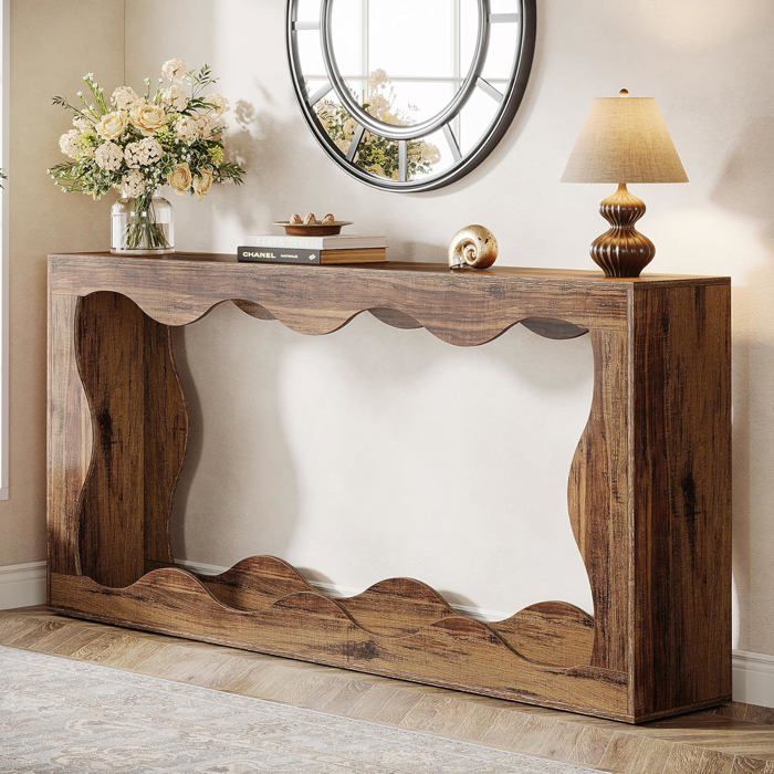 Tribesigns Table Console De Style Rustique à 3 Niveaux Avec Base Circulaire, Meuble D'entrée Avec étagères De Rangement Pour Salon, Couloir, Foyer (marron Rustique