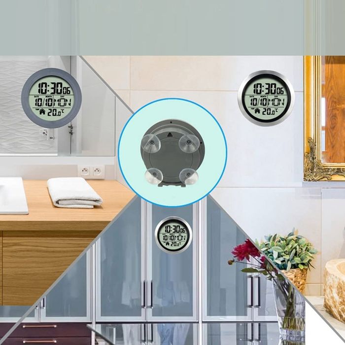 Minuterie Numérique étanche Pour Salle De Bain Et Cuisine - Horloge LCD Avec Température, Humidité, Alarme, Ventouse Et Piles Horloge Numérique étanche Salle De Bain Minuterie Numérique étanche Pour Salle De Bain Et Cuisine - Horloge LCD Avec Température, Humidité, Alarme, Ventouse Et Piles Horloge Numérique étanche Salle De Bain