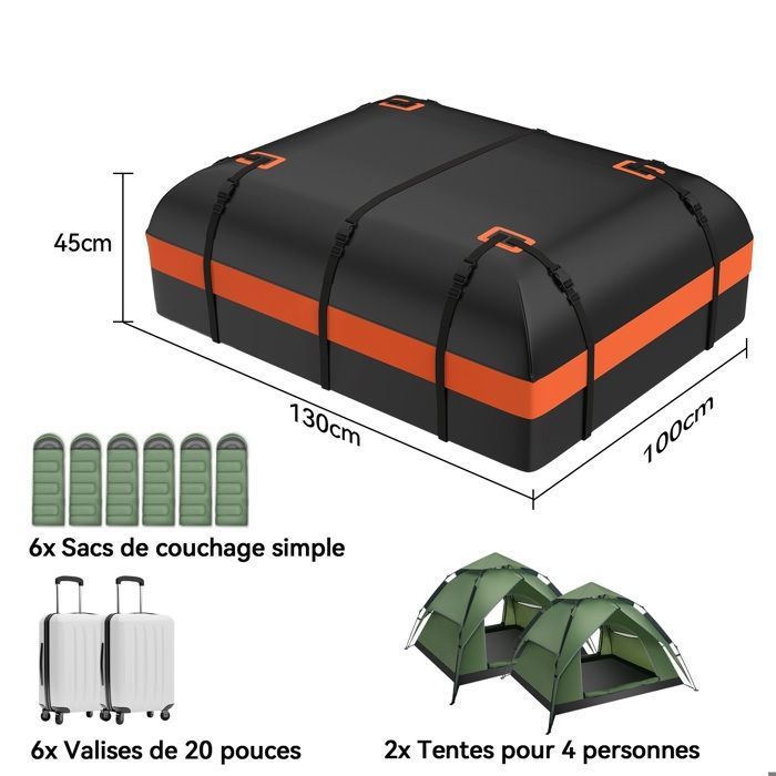 Rangement Voiture Voyage Etechydra Sac De Toit Voiture 425L étanche - Coffre Souple Pour Voyages, SUV Et Fourgonnettes Sac Toit 425L PVC