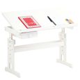 Bureau enfant écolier junior FLEXI table à dessin réglable en hauteur et pupitre inclinable avec 1 tiroir en pin massif lasuré-0