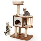 COSTWAY Arbre à Chat Design Vesper en Bois H117cm avec Plate-Forme Griffoir et Coussins Lavables Centre d'Activités pour Chat/Chaton