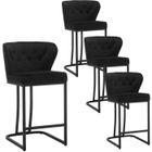 WOLTU Lot de 4 Tabourets de Bar en Velours, Chaise Ergonomique pour Cuisine, Salon, Pieds en Métal, Noir W0ATT0078-4