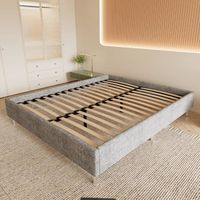 Cadre de lit Plateforme capitonné 31 cm - STANEW - Gris foncé - Facile à Monter