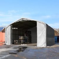 7x7 m hangar, porte 5,0x2,9 m, toile PVC de 850, gris, avec statique (type de sol : terre)