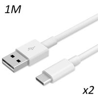 [2 pack] Cable Blanc Type USB-C 1M pour Samsung galaxy A50 - A51 - A52 - A52s - A70 - A71 - A72 - A80 [Toproduits®]