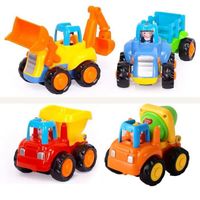 Ensemble de jouets de véhicule de construction (paquet de 4) – Tracteur agricole avec wagon, bulldozer, bétonnière et camion à
