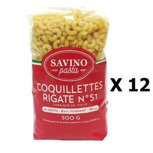PENNE TORTI & AUTRES Lot 12x Pâtes Coquillettes Rigate n°51  - Savino Pasta - paquet 500g