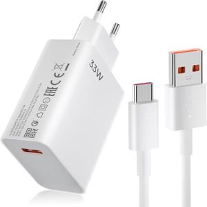 CHARGEUR TÉLÉPHONE Chargeur Rapide USB 33W + Câble USB-C 6A 1M Blanc pour Xiaomi Redmi Note 11-11S Note 11 Pro
