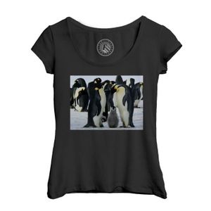 T-SHIRT T-shirt Femme Col Echancré Noir Parents et Bebes Pingouins Banquise Animaux Sauvages
