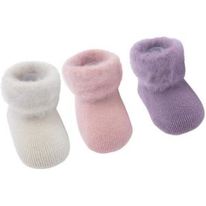 CHAUSSETTES Chaussettes bébé,3 Paires Bébé Enfants Chaussettes en Coton Hiver Épaisse Antidérapant pour Nouveau-né Garçon Fil blanc,rose,viole
