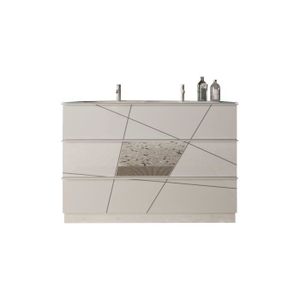 SALLE DE BAIN COMPLETE Meuble de salle de bain avec deux vasques et 3 tiroirs, collection VITARIO. Coloris blanc brillant