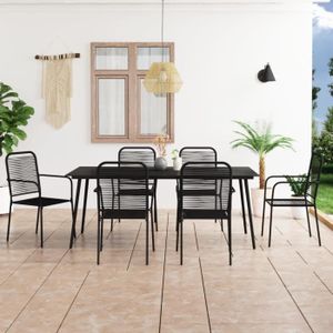 Salon bas de jardin Mobilier à dîner d'extérieur 7 pcs Corde en coton et acier Noir - SALALIS - DP57102