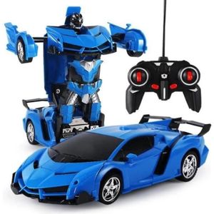 VEHICULE RADIOCOMMANDE 1:18 Transformers Télécommande Voitureélectrique robot déformation cadeau pour enfants-bleu