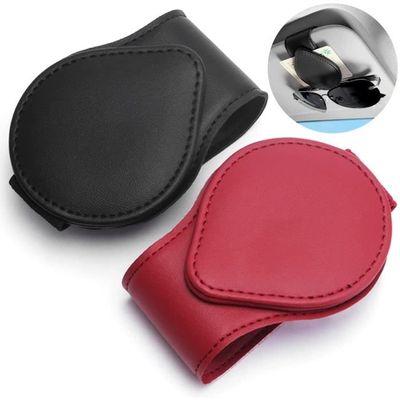 Support Lunettes Voiture 2 Pièces - Clip Pare-Soleil Magnétique Cuir Gris Universel