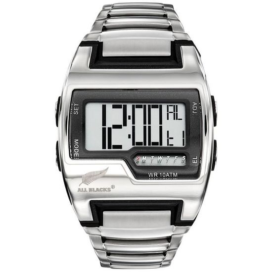 All Blacks Homme Digital Quartz Montre avec Bracelet en Acier