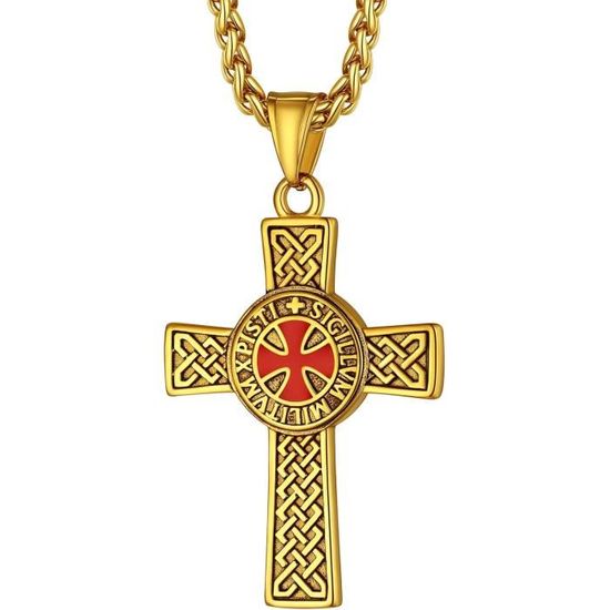 BOBIJOO Jewelry Pendentif Collier Médaille Templier Chevalier - Chaîne Acier Inoxydable 60cm, Design Émaillé