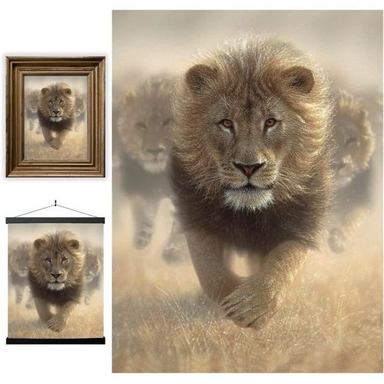 Affiche Murales Lenticulaires 3D LiveLife - Course du Lion Deluxebase. Poster Lion 3D sans Ca e. Décoration Murale Parfaite. Oeu42