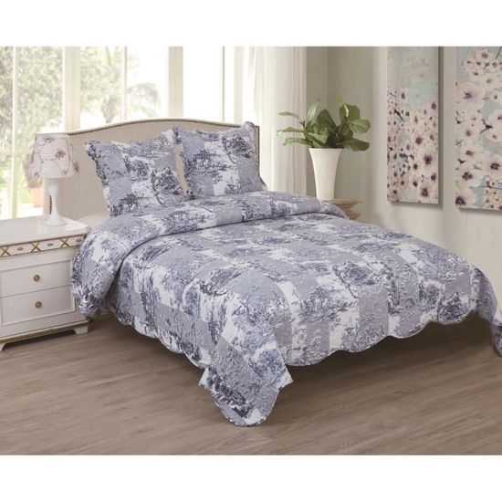 Boutis Bleu Coton Lit 2 Places Pas Cher