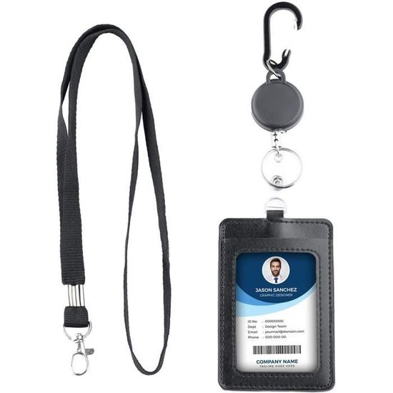 2 Porte-badges Tour De Cou Cuir Et Lanière Polyester - Yewseas Noir - Neufs