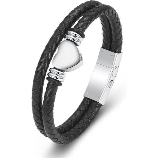 Bracelet Urne En Cuir Tressé Pour Cendres - Bijou Commémoratif Réglable 18-22cm Pour Homme Et Femme