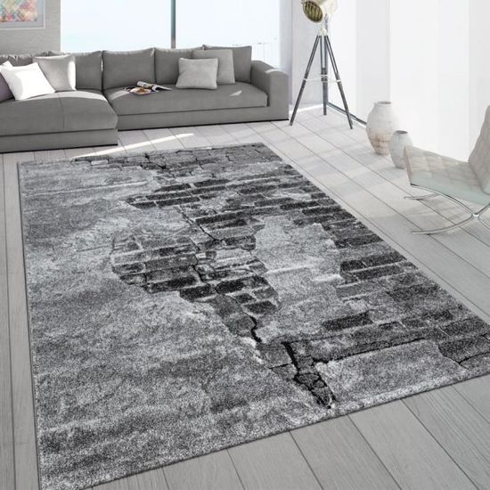 Tapis Salon Gris Pierre Design Aspect Béton Motif 3D Robuste Poils Ras  [160X230 Cm] - Cdiscount Maison