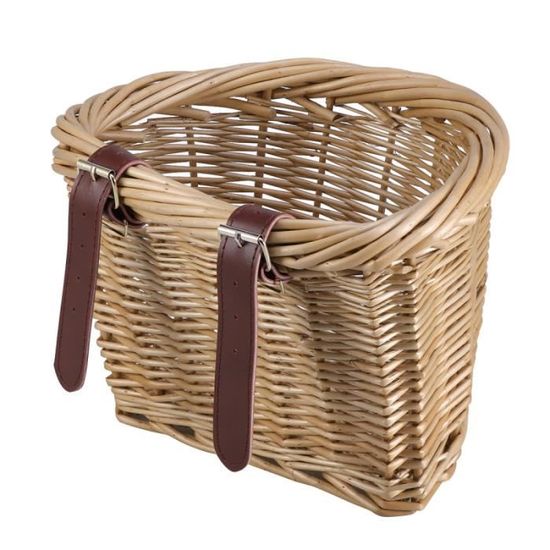 Panier Vélo Osier Forme D Avec Sangles Cuir Panier De Vélo Avant En Osier – Forme D, 36x26x22 Cm, Sangles Réglables En Cuir, Style Vintage Pour Vélo De Route, VTT, électrique Velo